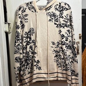 SHEIN Black and Cream Patterned Hoodie